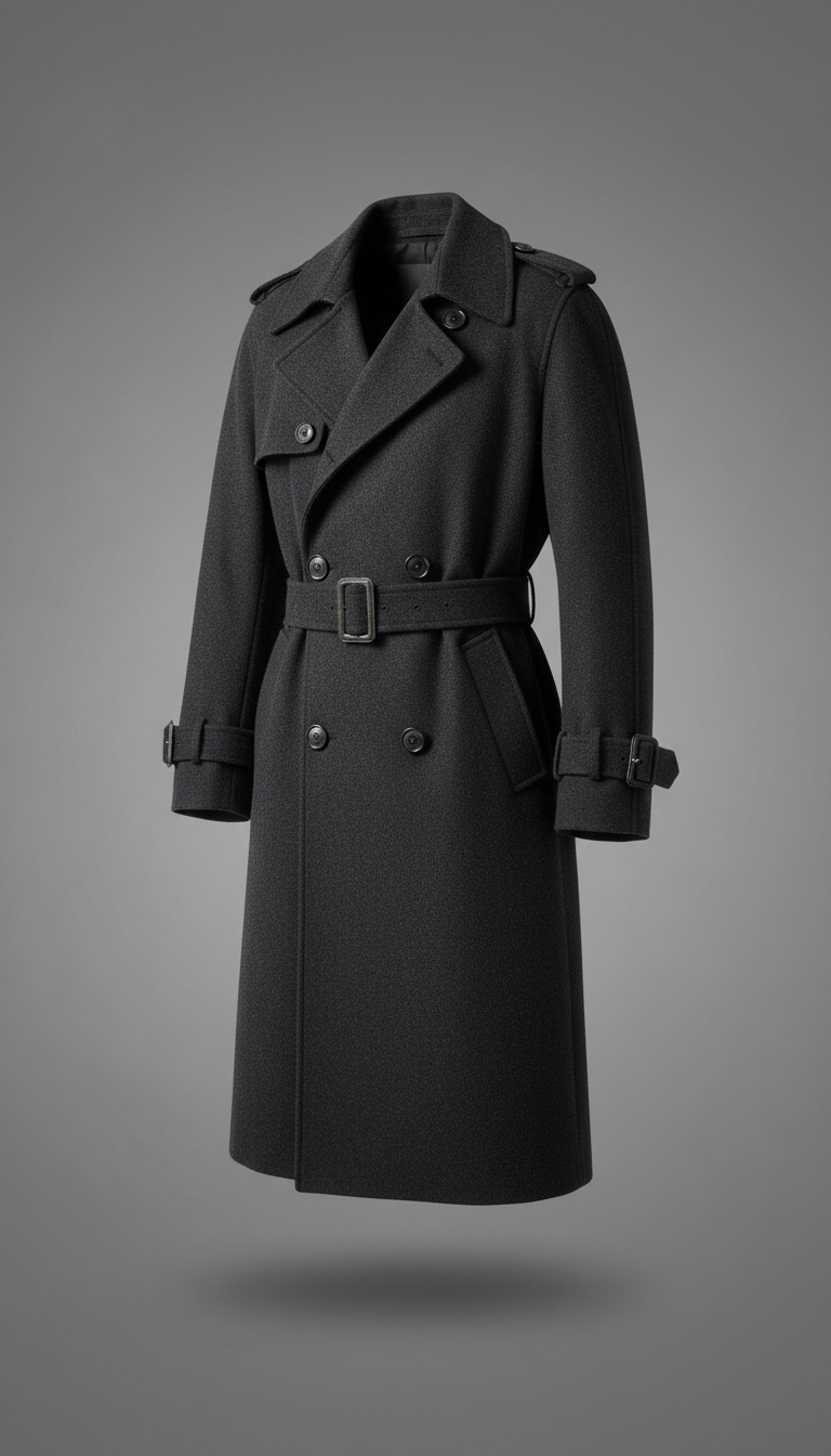 Obsidian wool trench coat
